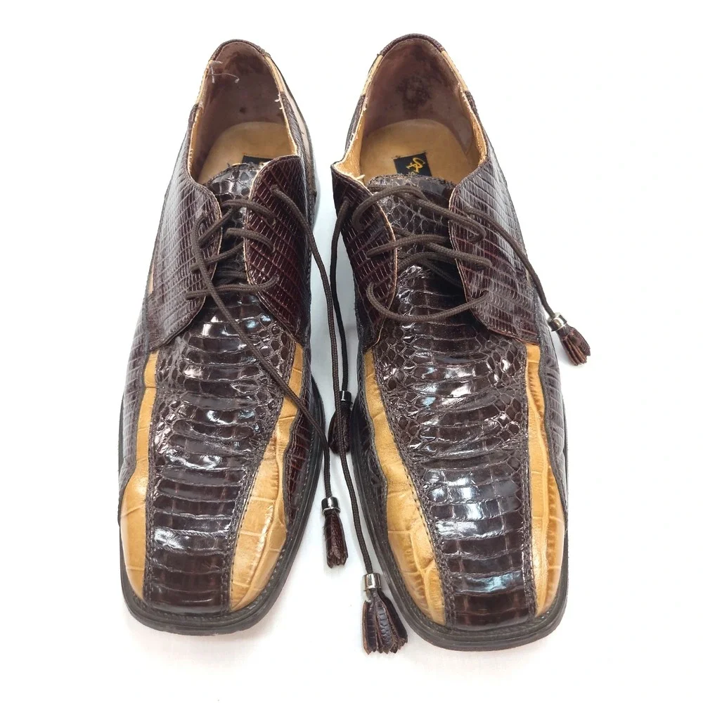 Stacy Adams Genuine Snakeskin Dress Shoes Two Tone Brown Tan 9.5 M **READ**